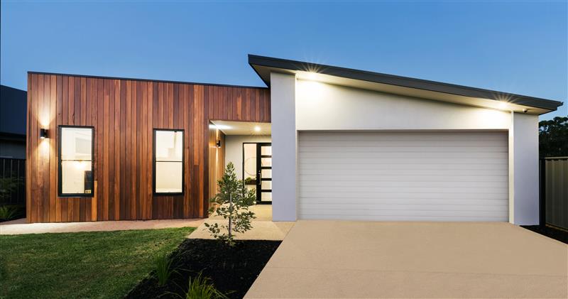 A front on image of a modern single story home